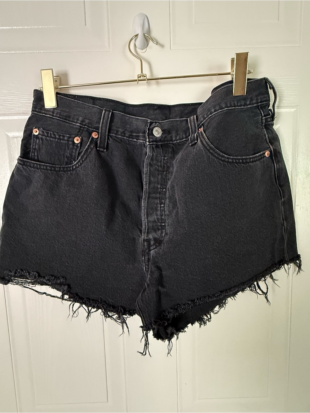 Levi's 501 Black Frayed Hem Denim Shorts